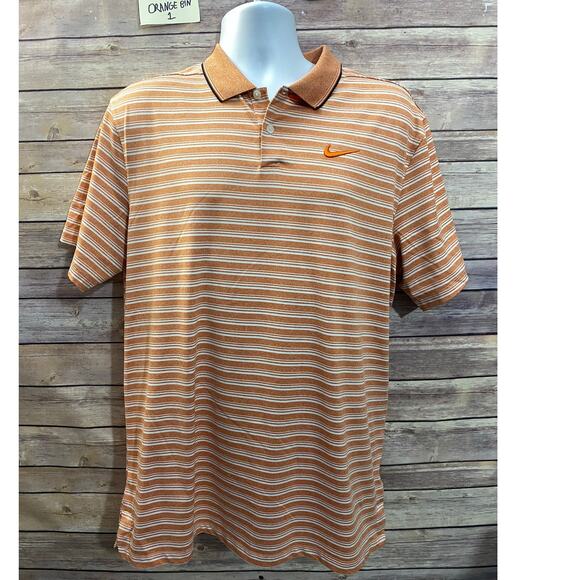 Nike Golf Polo Shirt Men's Large White Orange Striped Short Sleeve - Picture 1 of 11